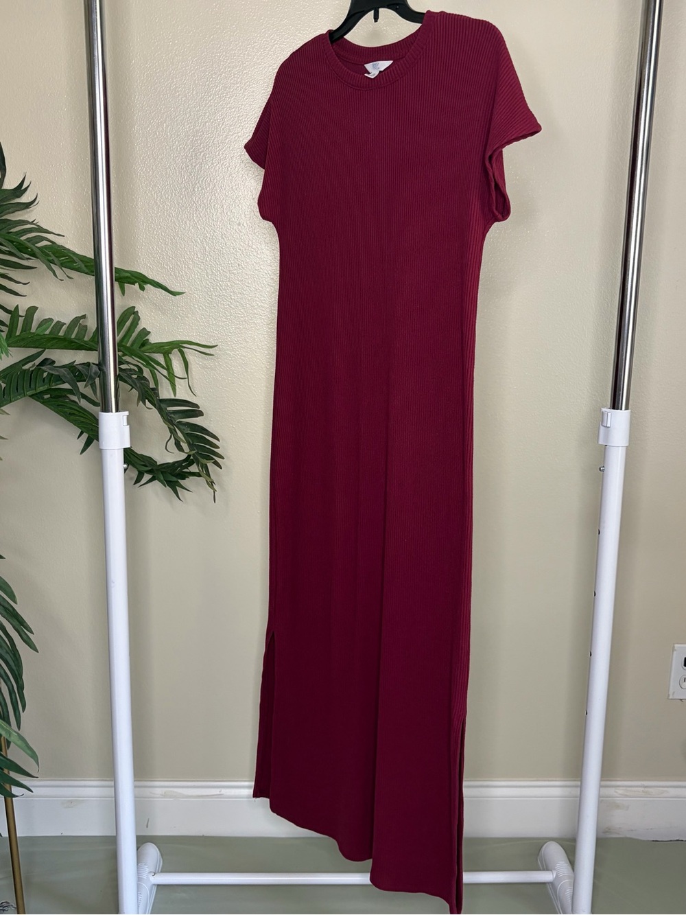 Burgundy Ribbed Maxi T Shirt Dress Time and Tru XS